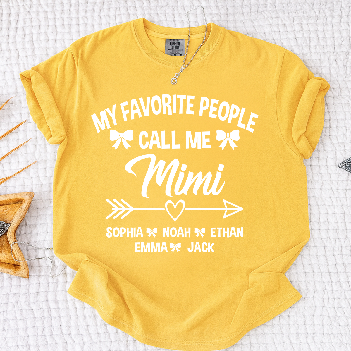 Comfort Colors® My Favorite People Call Me Mimi Shirt, Personalized Mimi T-Shirt with Custom Family Names and Heart Arrow Design