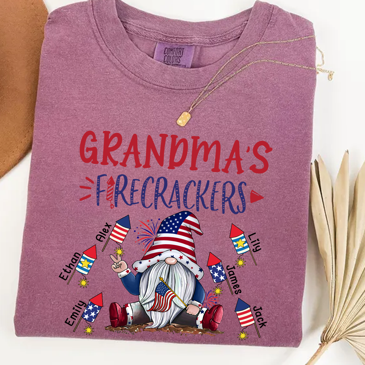 Comfort Colors® Personalized Grandma's Firecrackers Gnomes 4th Of July T-Shirt