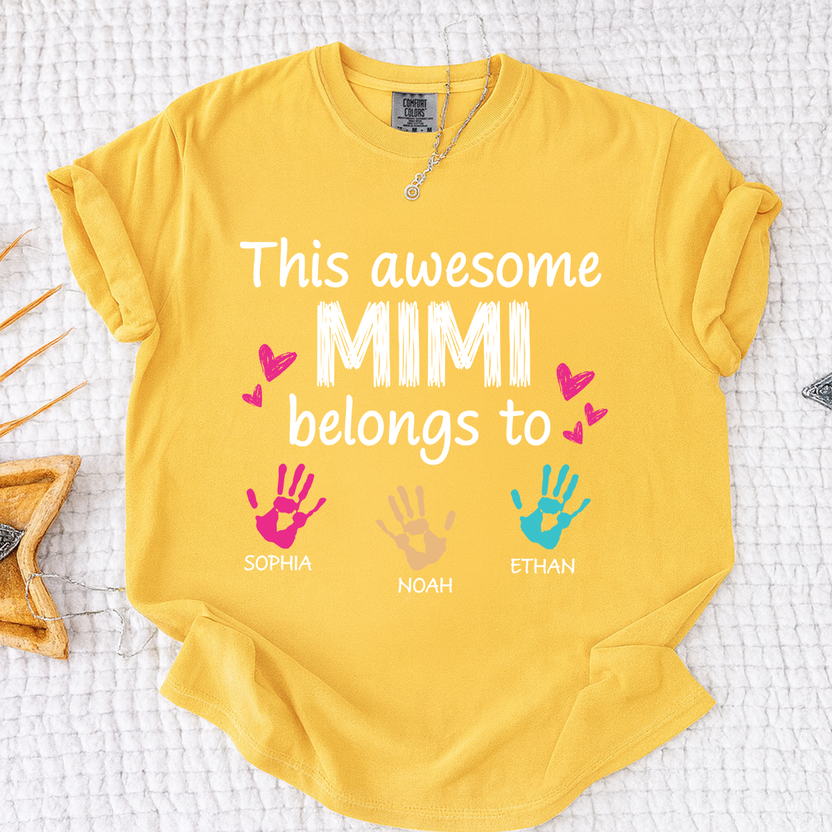 Comfort Colors Custom This Awesome Mimi Belongs to T-shirt with Handprint Design and Grandkids' Names