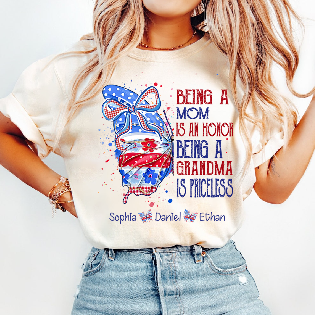 Custom Lovely Butterfly Bow Design With The American Flag, A Personalized Gift For Mom On Independence Day, July 4th