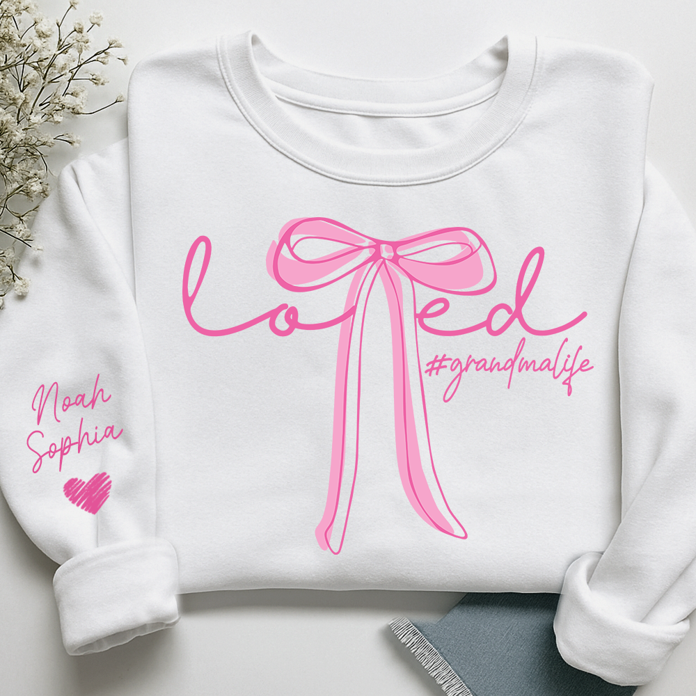 Personalized Grandma Sweatshirt, Loved Bow Design Custom Name Gift