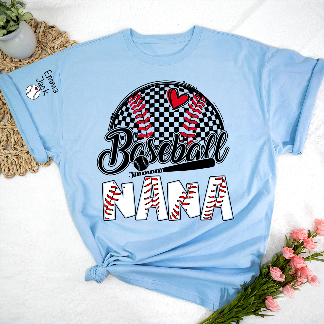 Baseball Grandma Personalized T-Shirt, Custom Name Sports Grandma Shirt with Baseball Graphic