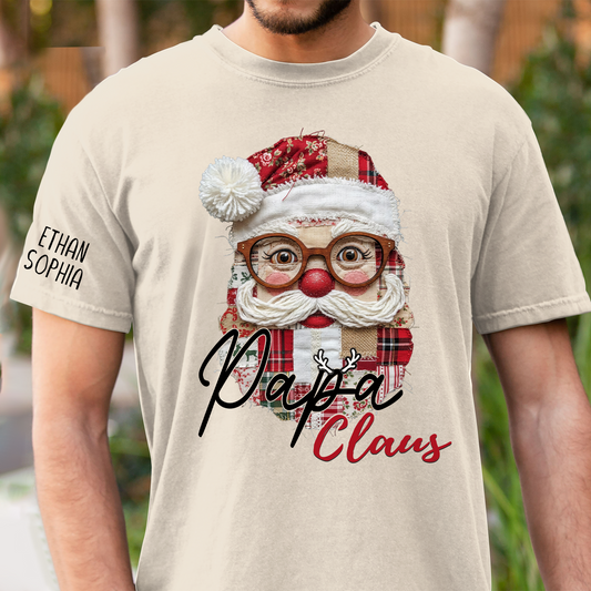 Merry Christmas Santa Patchwork Custom Name Gift for Papa And Kids