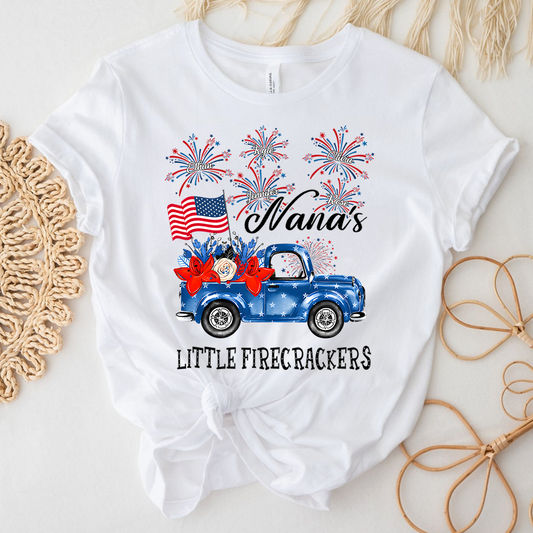 American Flag Nana Shirt Little Firecrackers Patriotic Family Independence Day Tee
