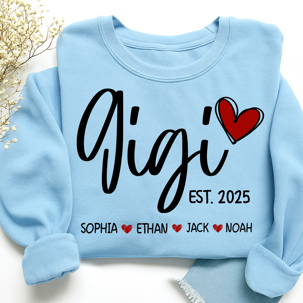 Personalized Gigi Heart Sweatshirt, Custom Gifts for Grandma And Kids
