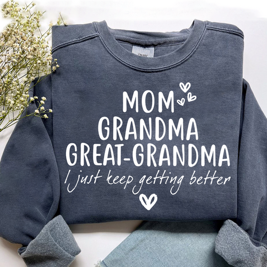 Mom Grandma Great-Grandma Heart Sweatshirt, Custom Family Name for Gift Grandma