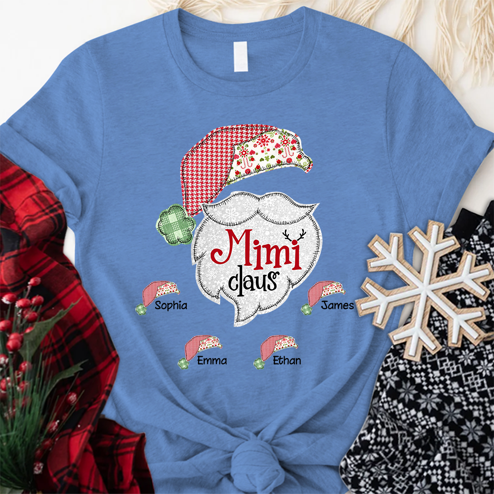 Custom Mimi Claus With Grandkids Christmas T-Shirt