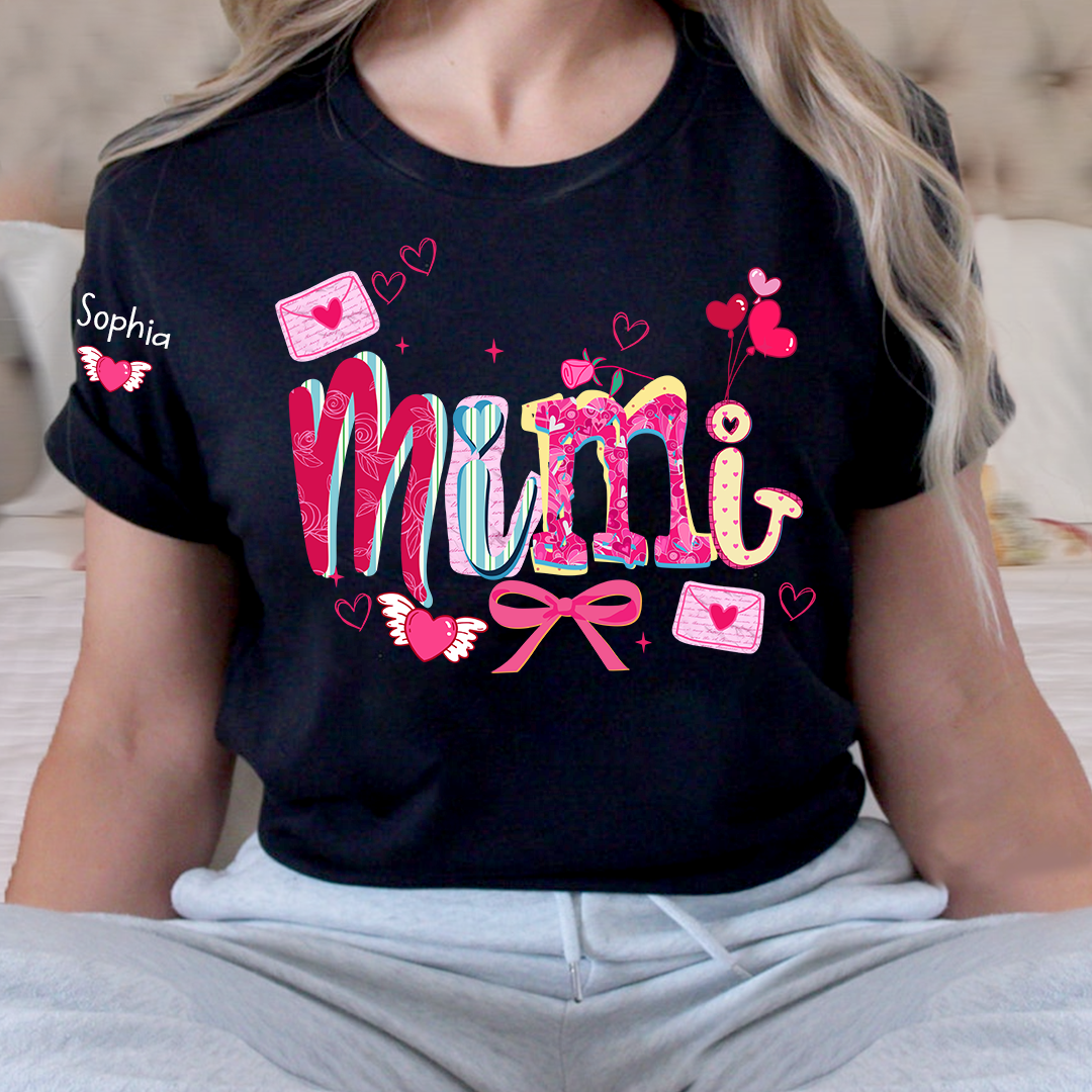 Custom Mimi Valentine Brushstroke T-shirt, Heart Shaped valentine Gift for Grandma And Kids
