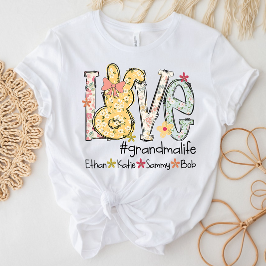 Love Grandma Life T Shirt, Personalized Flower Design with Children Names