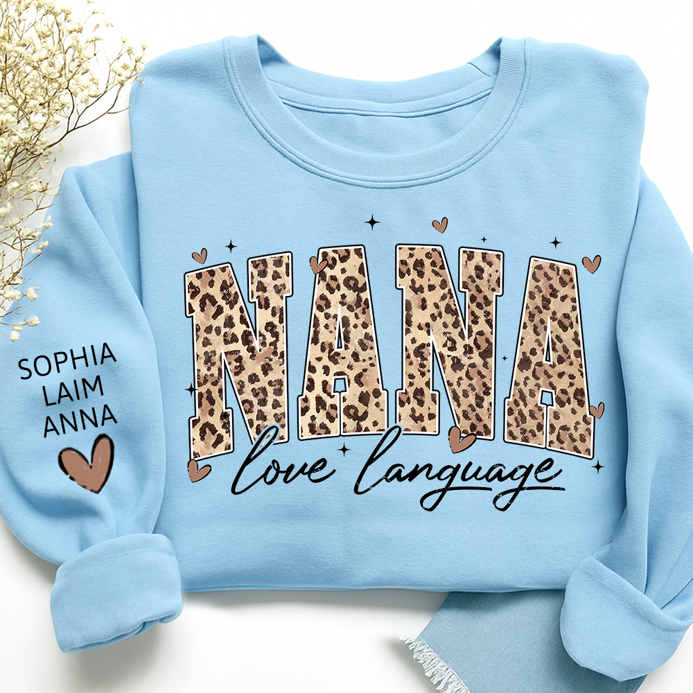Personalized Nana And Kids Sweatshirt, Love Language Leopard Design for Valentine