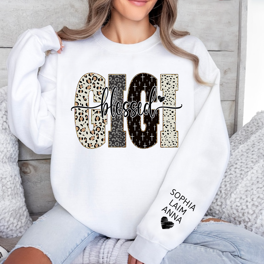 Personalized Blessed Gigi Leopard Sweatshirt – Custom Bible Style Design, Unique Gift for Grandma and Her Grandkids