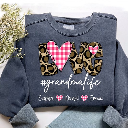 Personalized Grandma Sweatshirt Love Grandmalife with Names, Custom Family Crewneck