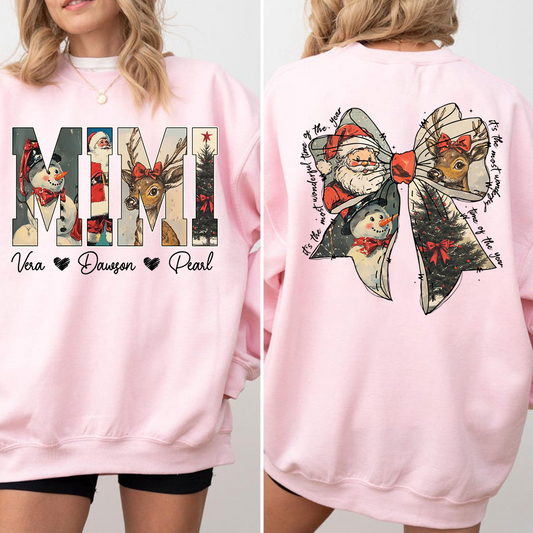 Mimi Holiday Sweatshirt, Personalized Christmas Outfit for Grandma And Kids