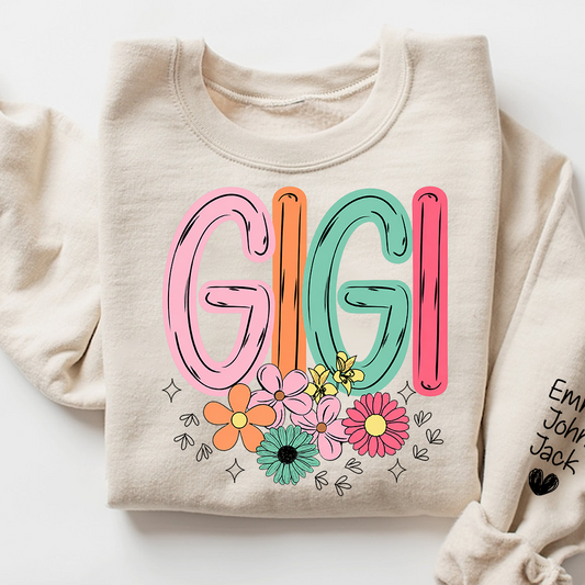 Personalized Floral Grandma Bundle, Custom Grandma Gigi T Shirt, Cute Colorful Flowers Gift for Women