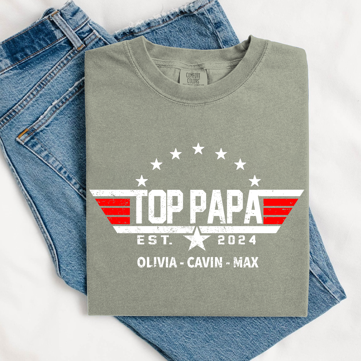 Comfort Colors® Custom Top Papa Est And Grandkids American 2025 T-Shirt
