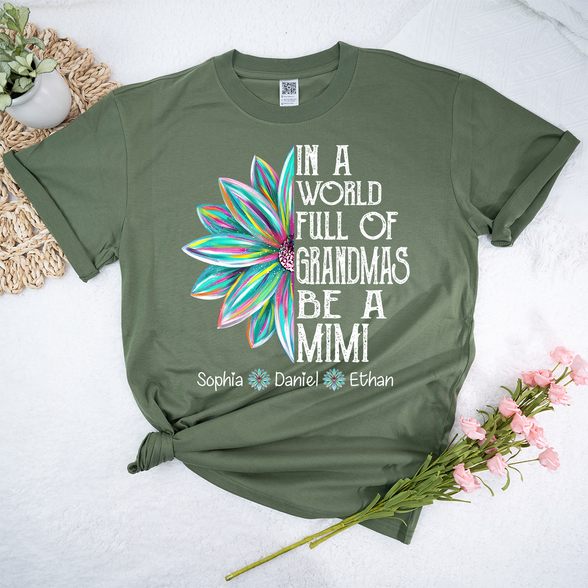 Personalized Mimi Shirt with Grandkids Names, In A World Full of Grandmas Be a Mimi Tee, Custom Floral Family Gift for Grandma