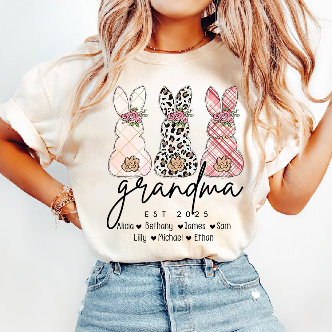 Grandma Easter Bunny Shirt Personalized with Names, Custom Family Bunny Tee