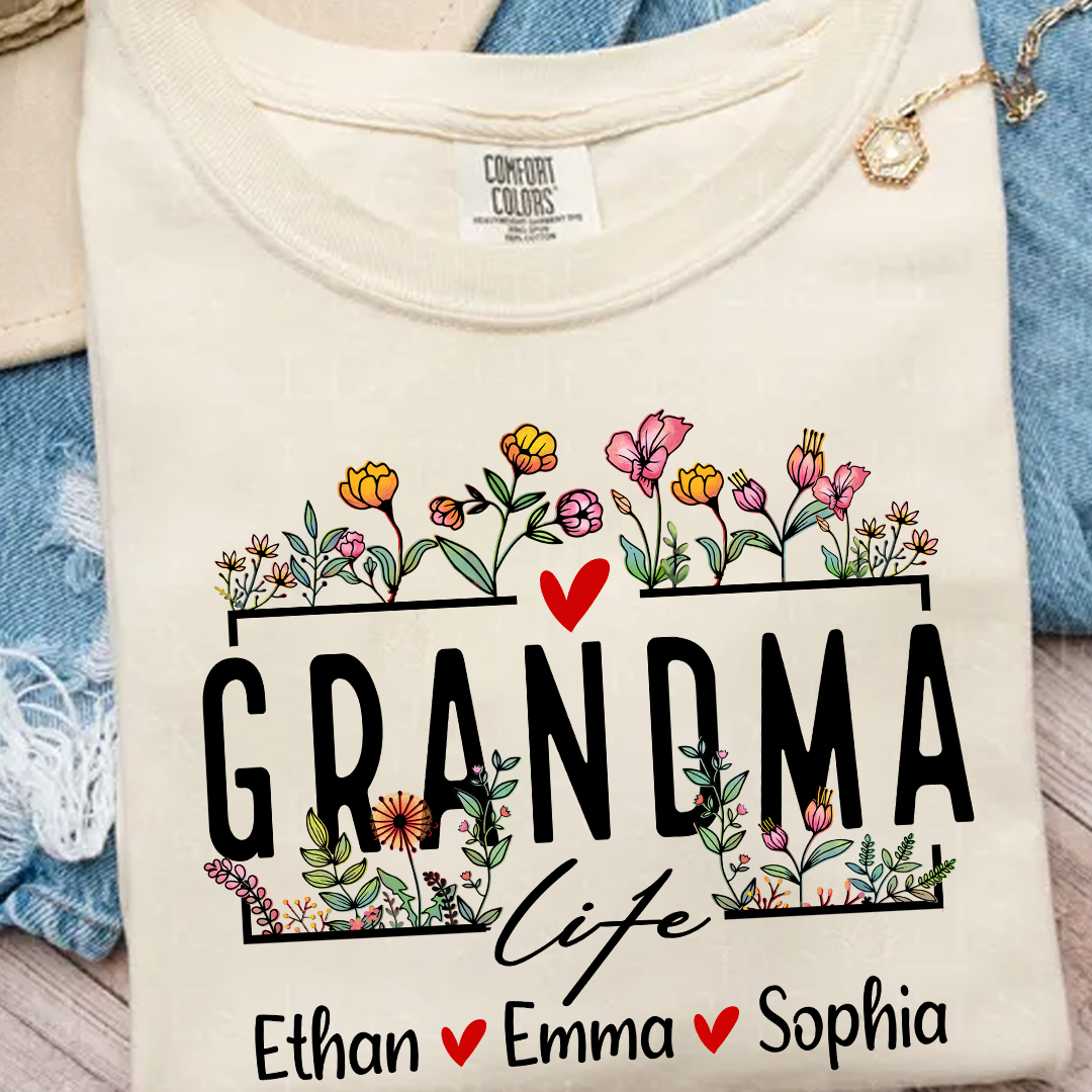 Comfort Colors® Grandma Life Wildflower And Kids T-Shirt, Gift For Grandma T-Shirt