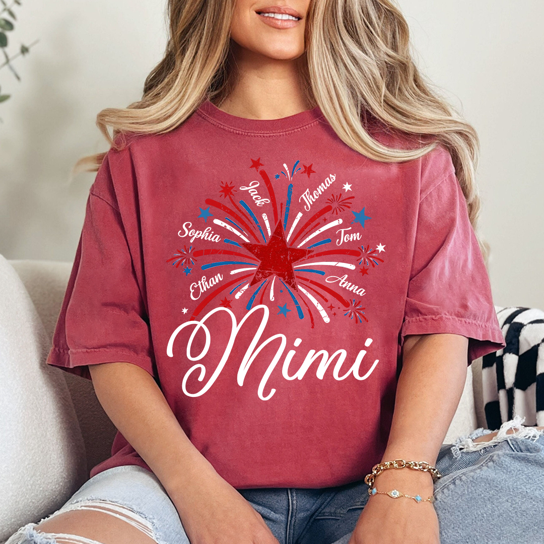 Mimi USA Fireworks Shirt, Custom Family Names for 4th of July or Independence Day Celebration