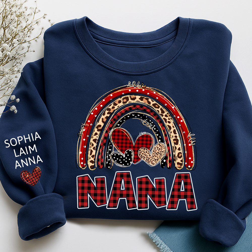 Grandma Leopard Plaid Rainbow Sweatshirt Personalized with Kids' Names