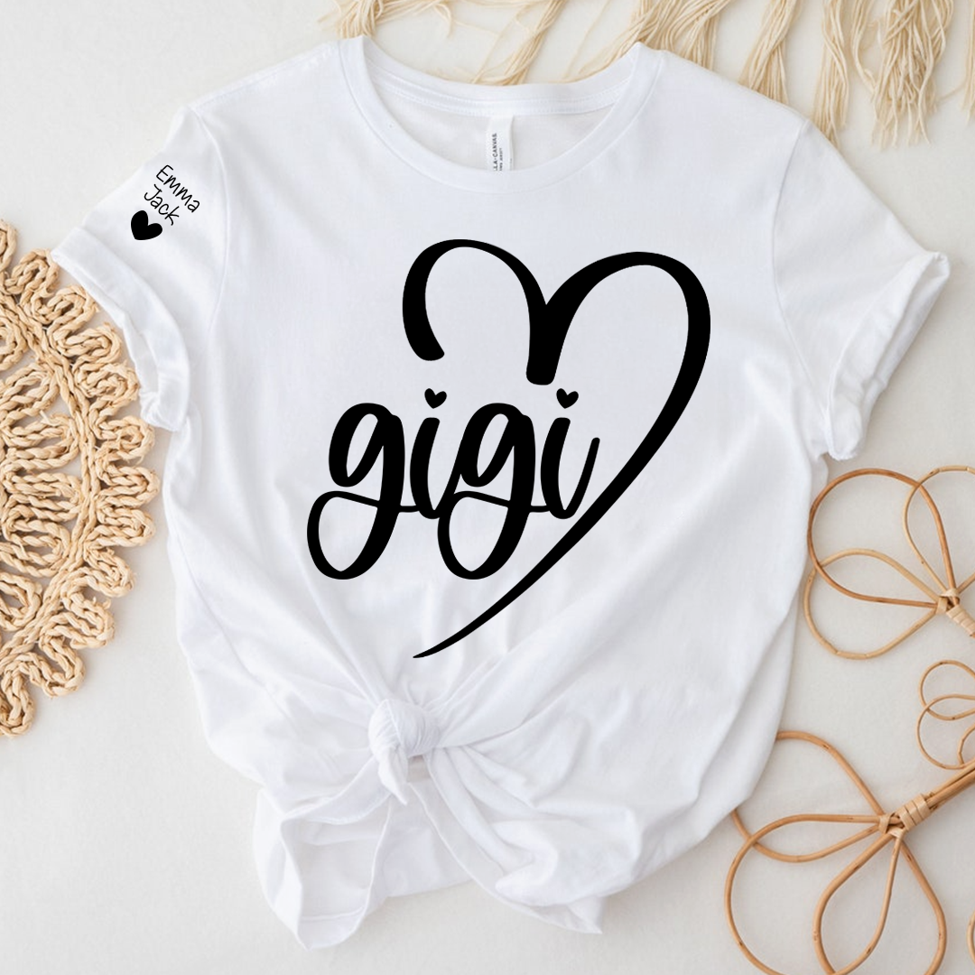 Personalized Gigi Shirt for Grandma, Custom Family T-Shirt with Heart Design and Custom Names