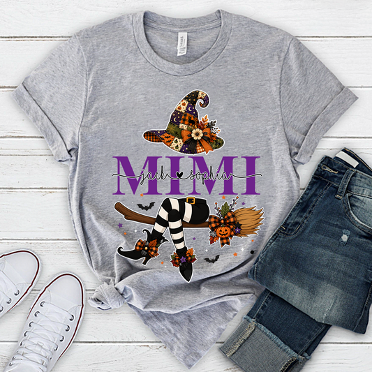 Mimi Halloween Witch Shirt for Women, Cute Fall Pumpkin Graphic Tee, Personalized Grandma T Shirt, Cozy Autumn Outfit Gift