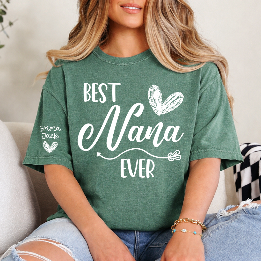 Best Nana Ever Shirt – Personalized Nana T-Shirt with Custom Names and Heart Design