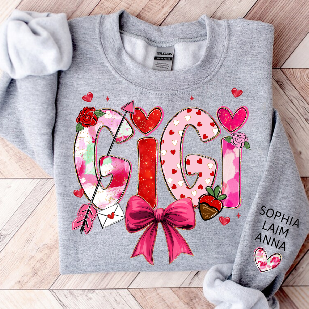 Personalized Gigi Valentine Sweatshirt, Cute Bow and Strawberry Design for Grandma and Kids