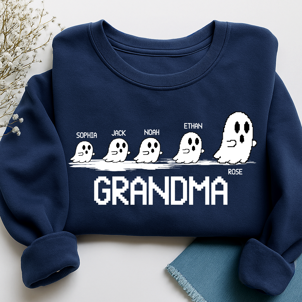 Personalized Grandma Ghost Sweatshirt, Custom Grandma And Grandkids Names Halloween Gift