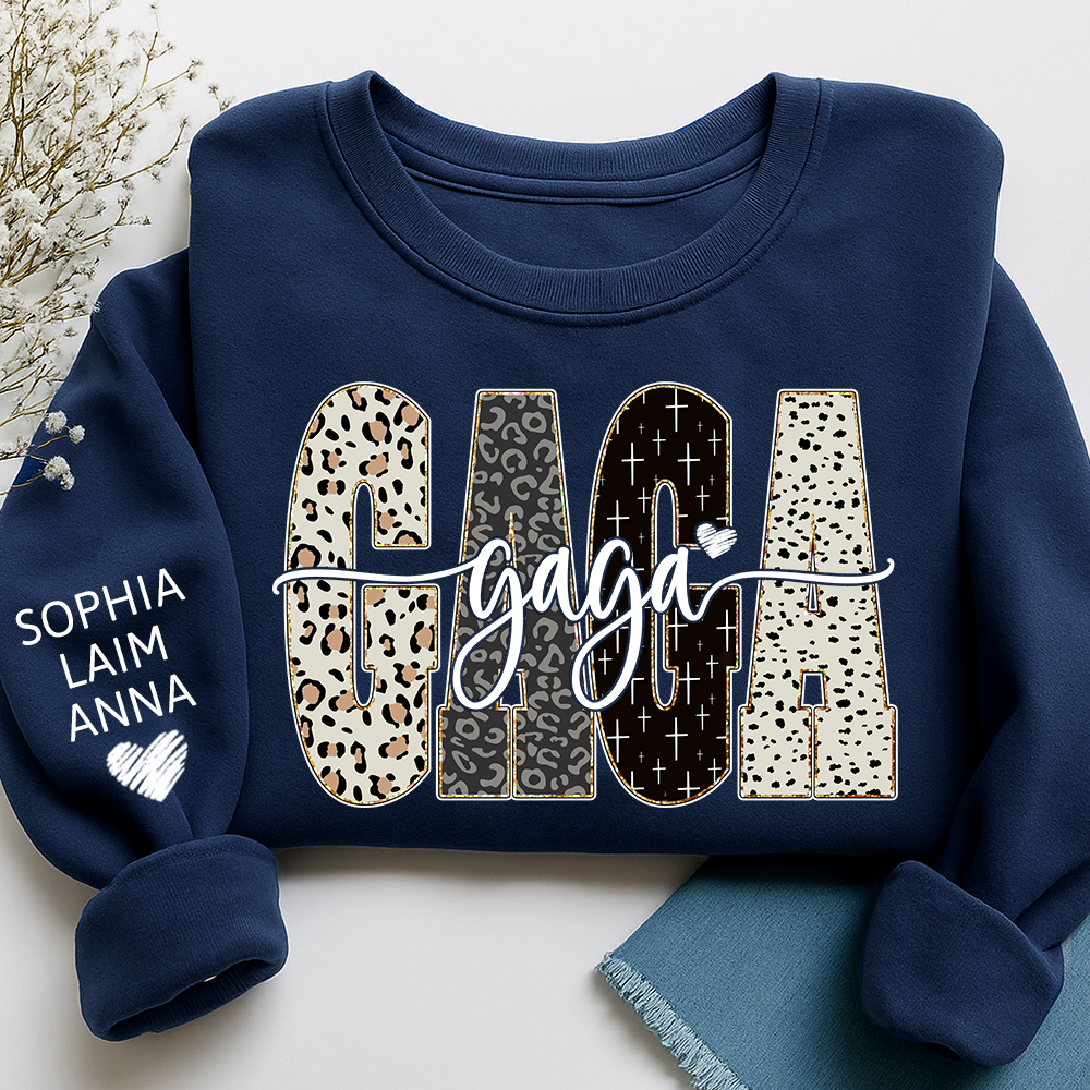 Personalized Gaga Leopard Sweatshirt – Custom Bible Style Design, Unique Gift for Grandma and Her Grandkids