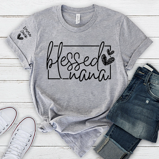 Blessed Grandma Shirt, Custom Grandkids Names, Heart Design T-Shirt, Perfect Gift for Grandma