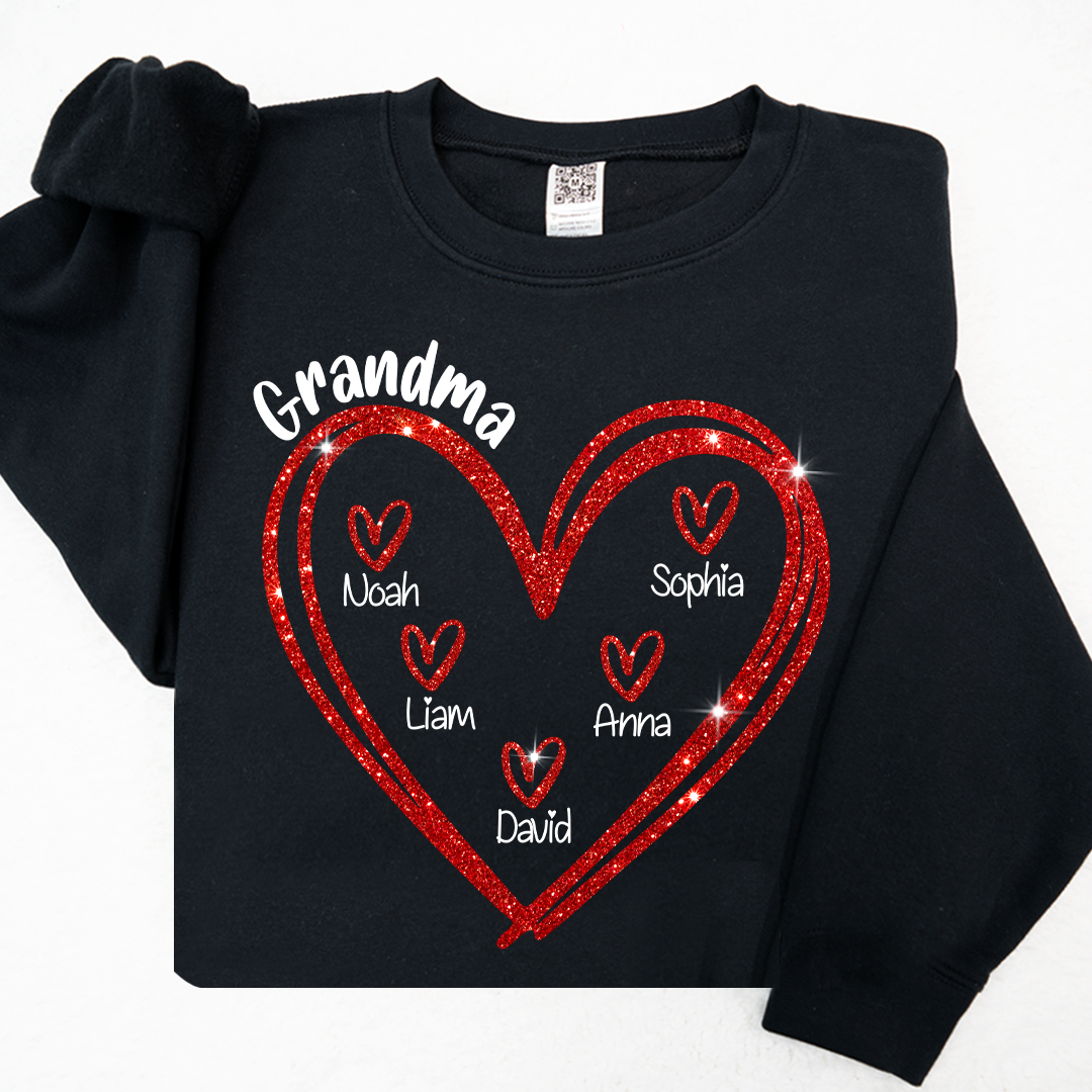 Glitter Custom Name Valentine Heart Grandma And Kids LTP01