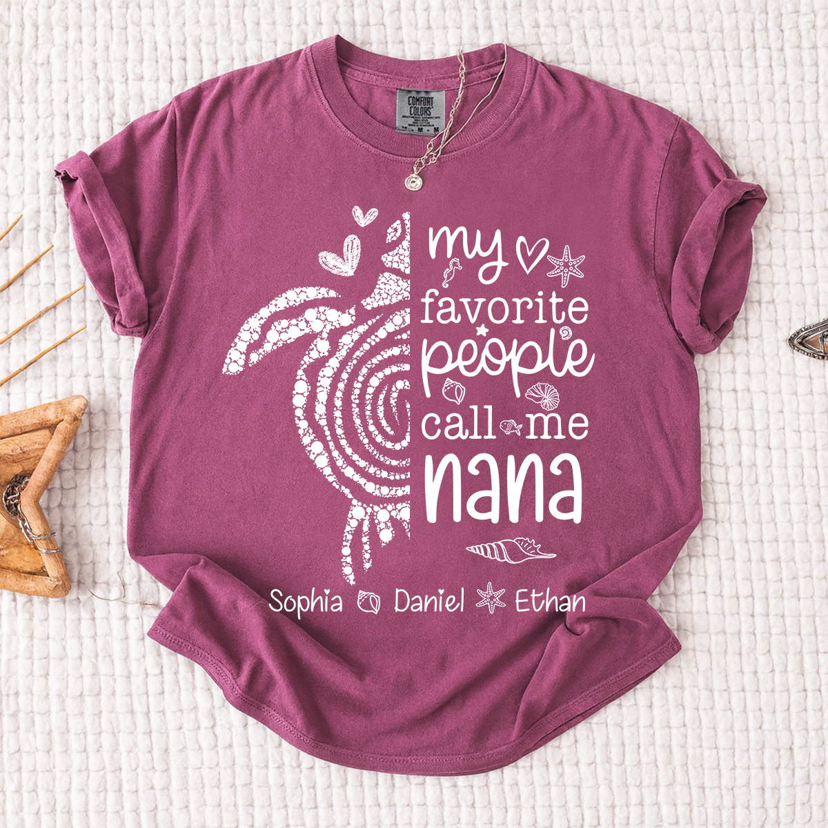 Comfort Colors® Cute Grandma Turtle Shirt Personalized Nana with Kids Names Summer Tee