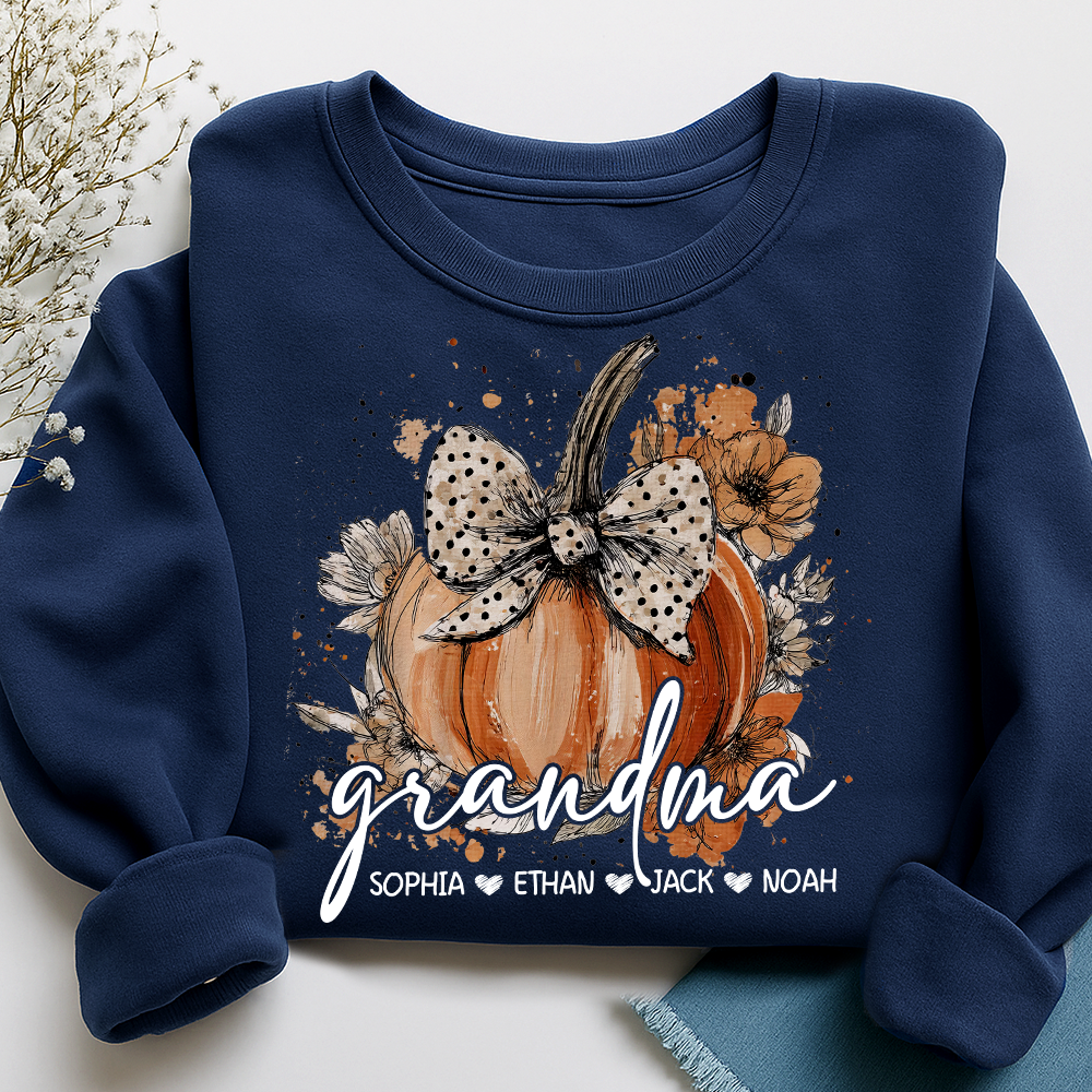 Custom Grandma Pumpkin Shirt, Cozy Autumn Sweatshirt with Kids Names