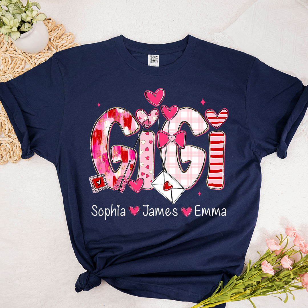 Valentine's Day T-tshirt, Personalized Gift with Name for Grandma and Grandchildren