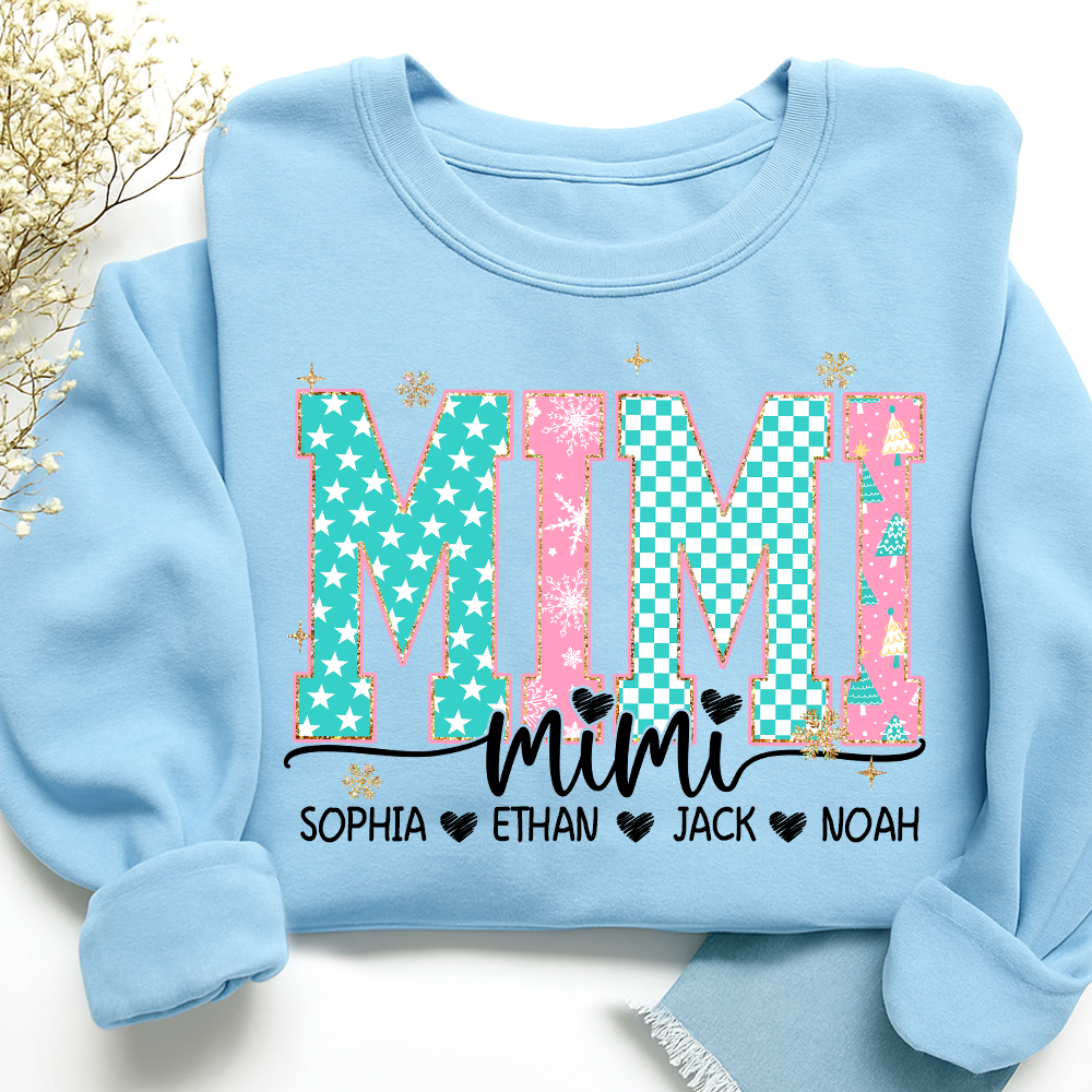 Personalized Mimi Christmas Sweatshirt, Custom Holiday Tree Shirt with Kids Names