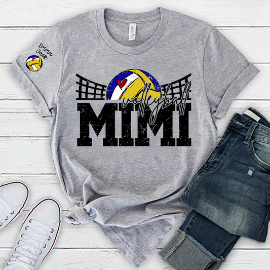 Personalized Mimi Volleyball Shirt with Heart, Custom Volleyball Tee Kids Names And Grandma
