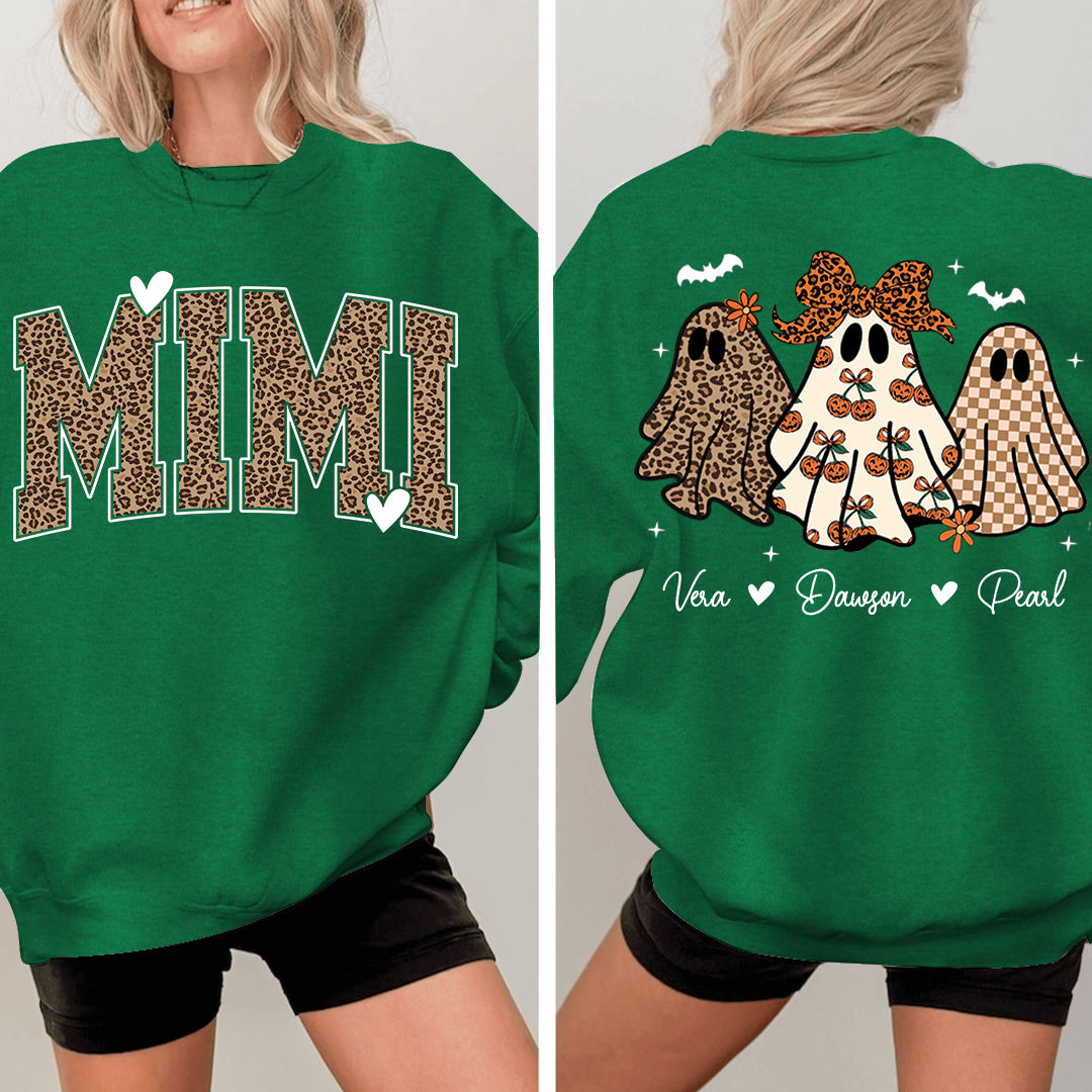 Personalized Mimi Leopard Print Halloween Sweatshirt, Gift for Grandma And Kids