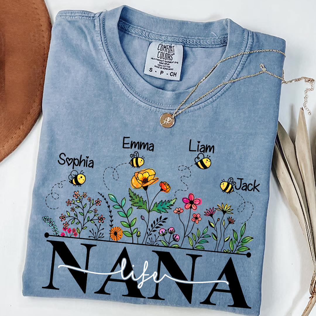 Comfort Colors® Nana Life Wildflower And Bee Kids T-Shirt, Gift For Grandma T-Shirt