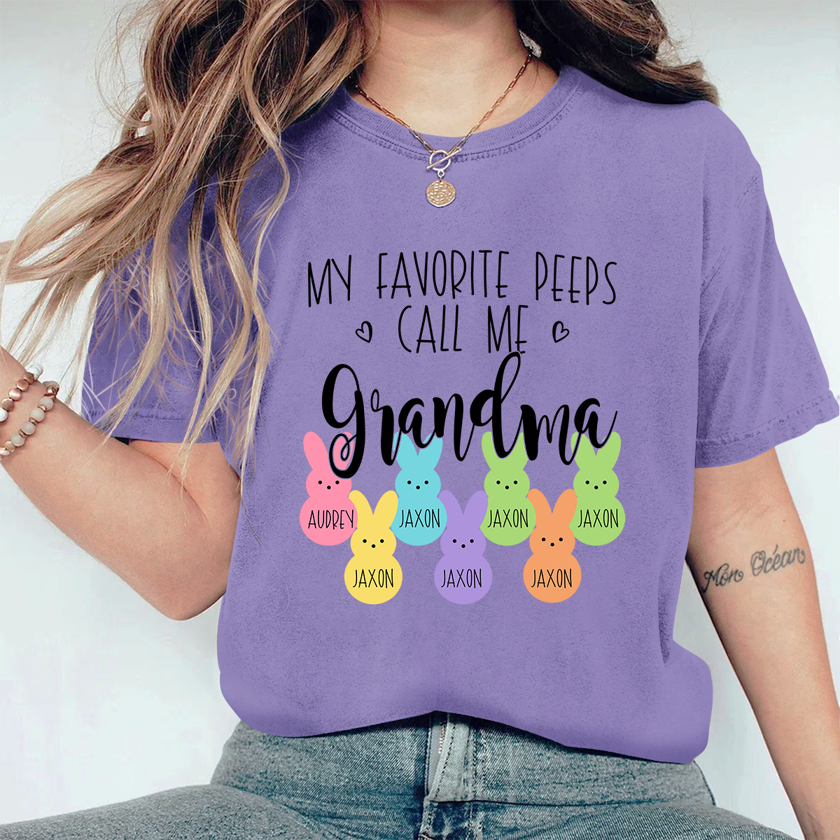 Personalized My Favorite Peeps Call Me Mimi With Grandkids Easter Bunny Comfort Colors T-Shirt