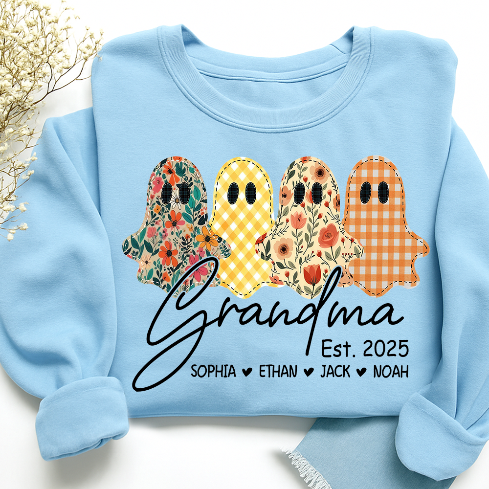 Custom Ghost Sweatshirt for Grandma, Halloween Grandma Est. 2025 Shirt