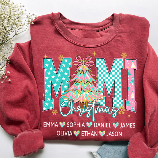 Christmas Tree Mimi Sweatshirt, Custom Family Name for Grandma And Kids