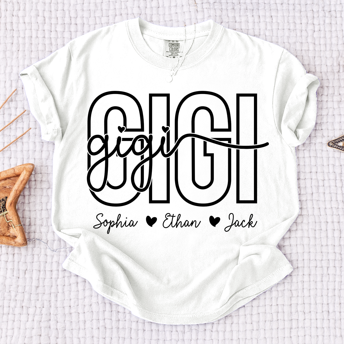 Comfort Colors® Custom Name Gigi Shirt for Women, Personalized Grandma Tee with Grandkids Names, Meaningful Family Gift for Gigi Lovers