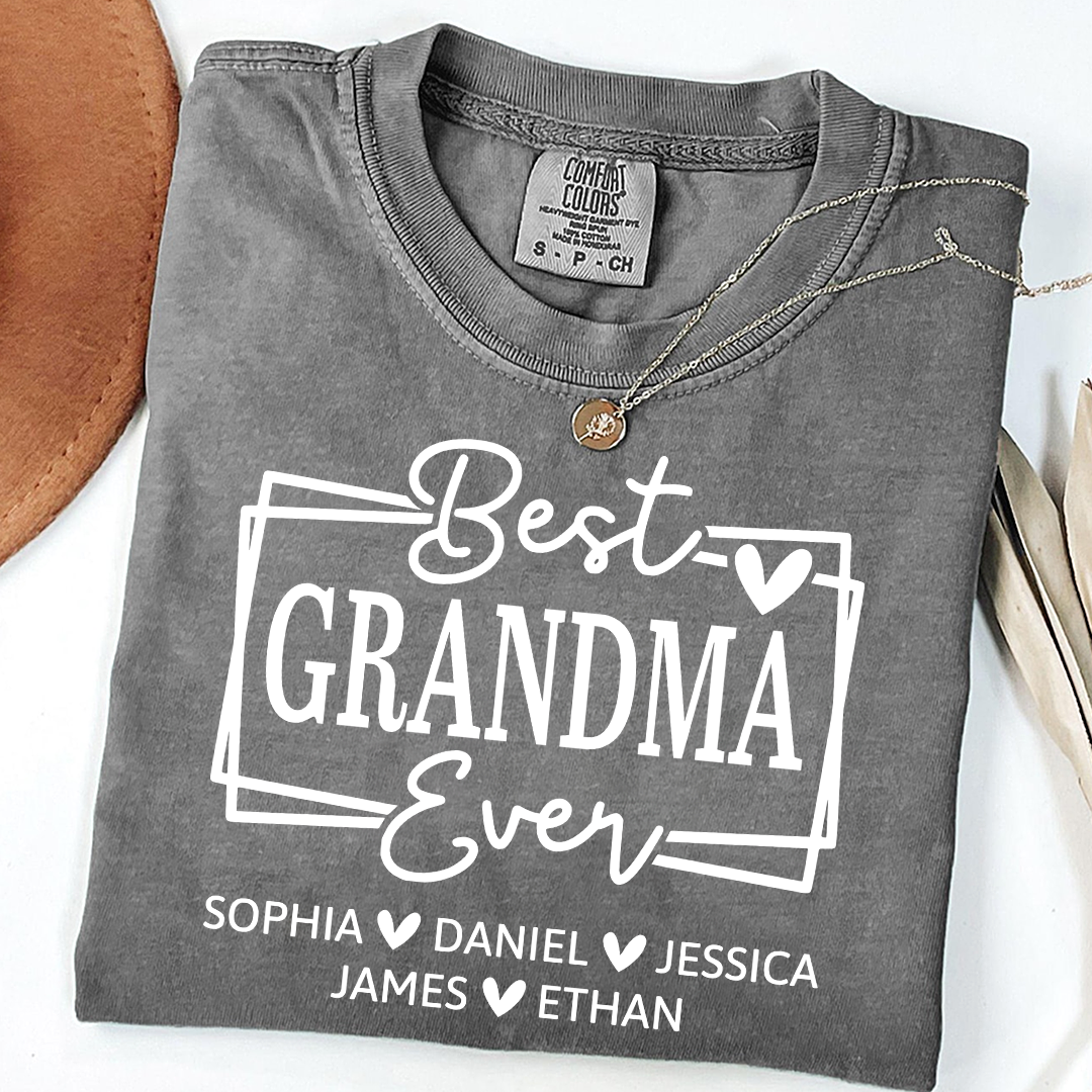 Comfort Colors Best Grandma Ever Personalized T Shirt with Heart Icons, Custom Family Gift Shirt for Grandma
