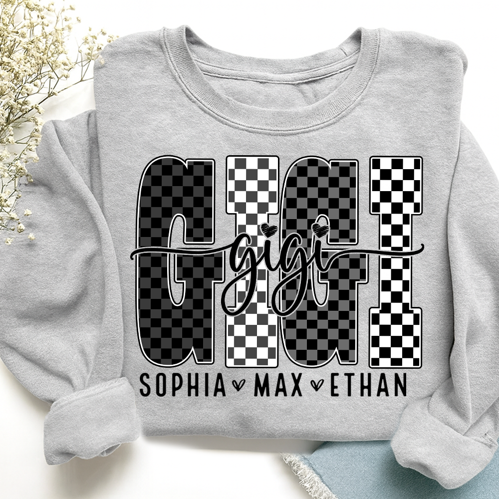Black White Design Sweatshirt, Custom Gift For Gigi And Kids