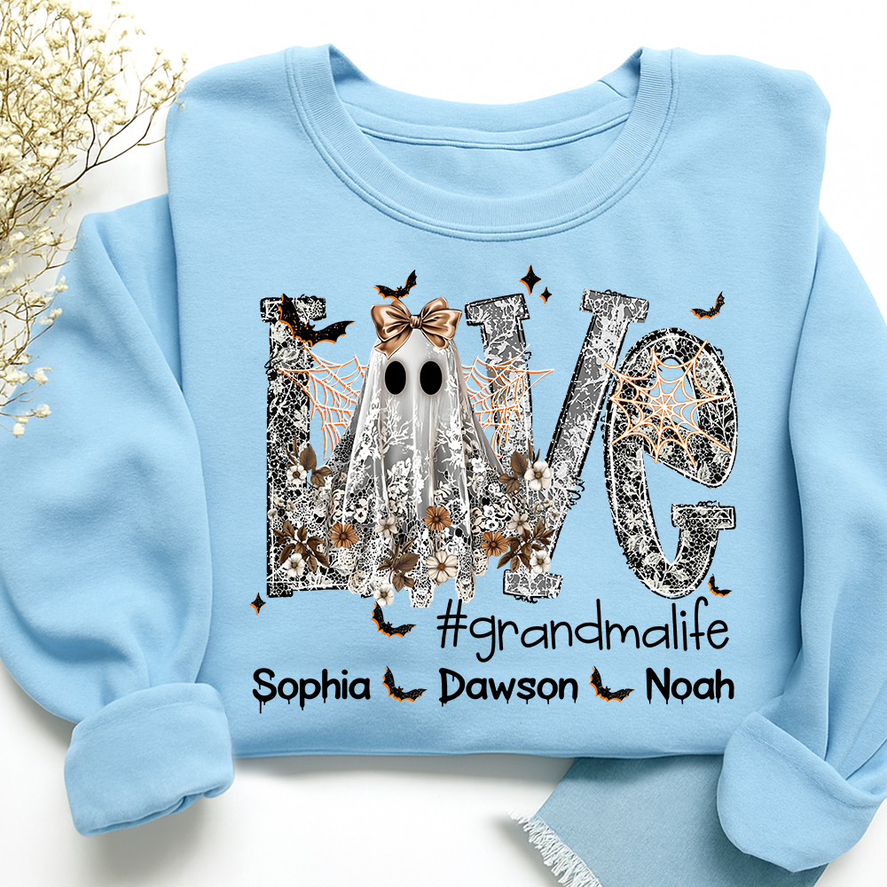 Personalized Halloween Grandma Life Sweatshirt, Custom Love Bats with Kids Names