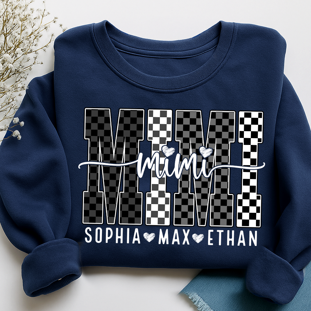 Black White Design Sweatshirt, Custom Gift For Mimi And Kids