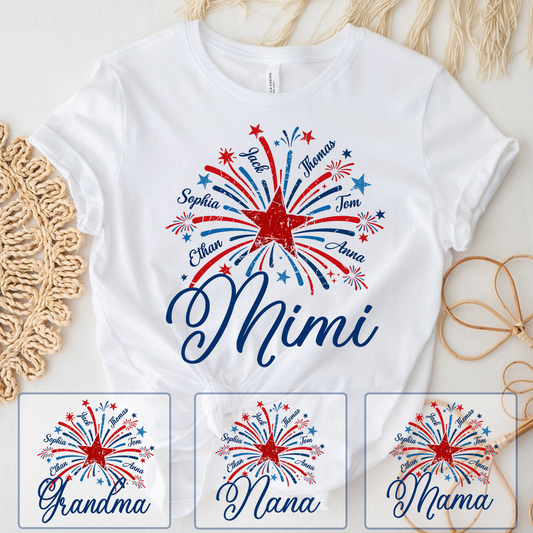 Mimi USA Fireworks Shirt, Custom Family Names for 4th of July or Independence Day Celebration