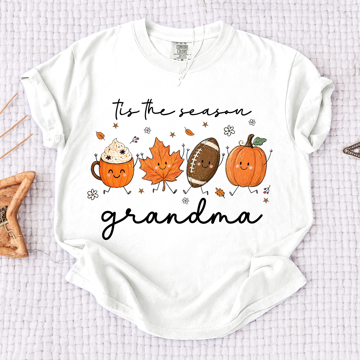 Comfort Colors® Fall Grandma Shirt, It’s the Season Pumpkin Football Graphic Tee, Cute Autumn Grandma T Shirt for Women