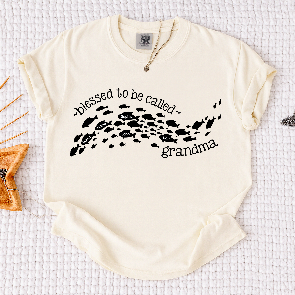 Comfort Colors Personalized Grandma Ocean Fish Shirt, Blessed to be Called Grandma T-Shirt, Custom Grandkids Names Sea Life Gift
